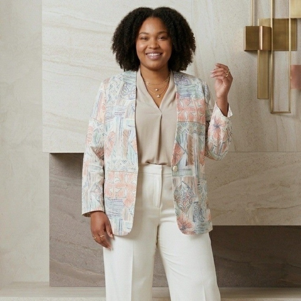 Vtg Wentworth Gallery Abstract Floral Blazer Women 20W Pastel Y2K Art to Wear
